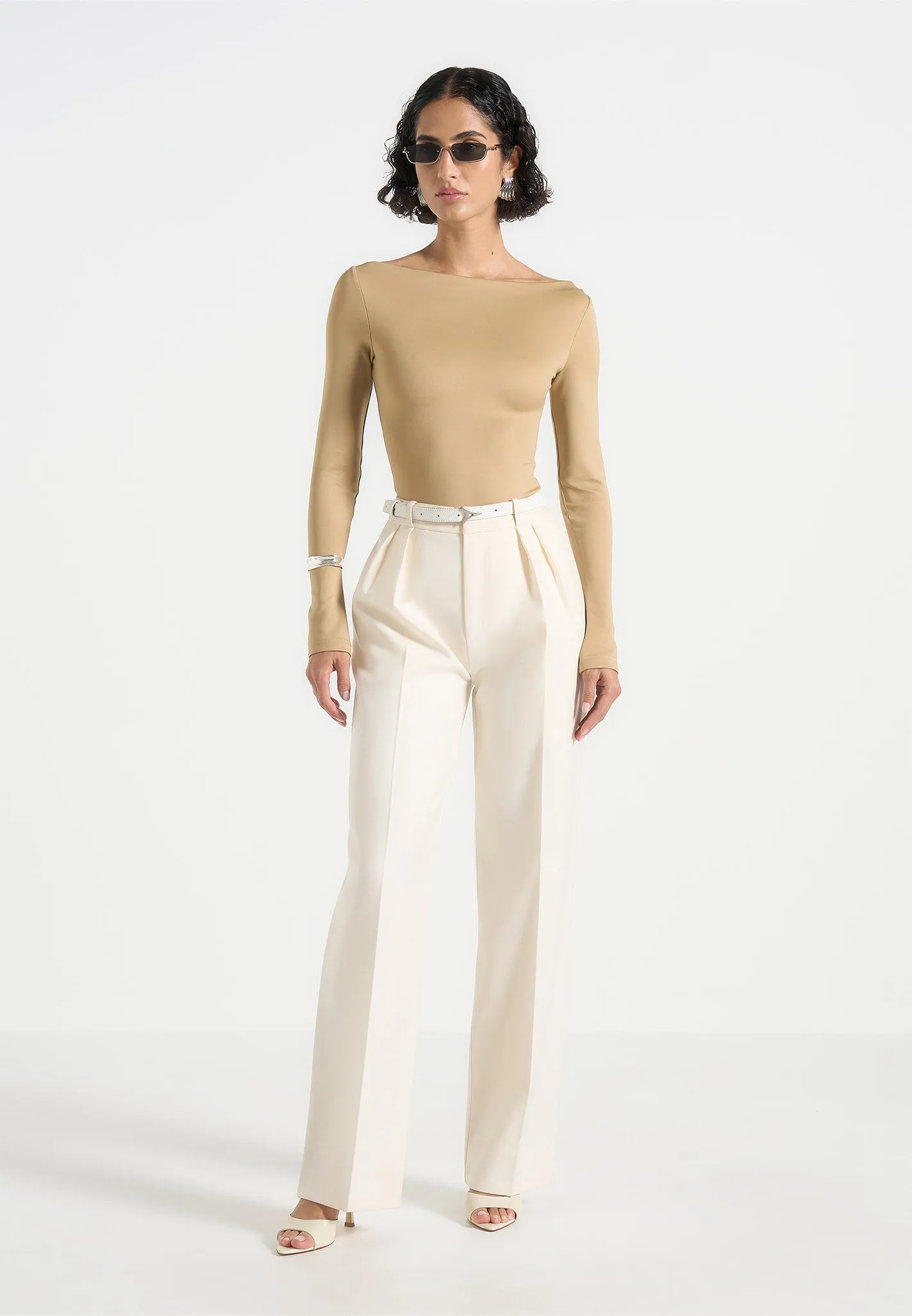 BS003 - Boat Neck Bodysuit - Beige sold by Maniere De Voir product image thumbnail 2