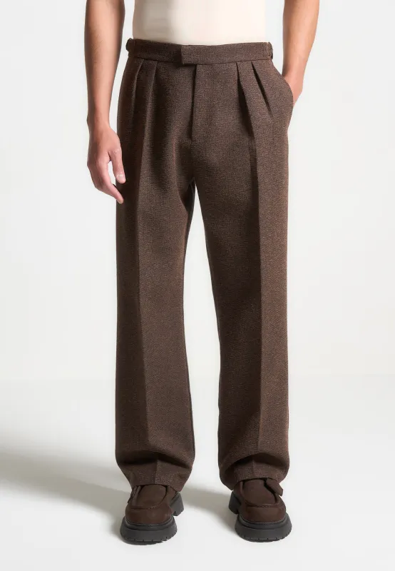 Pierre - Relaxed Fit Melange Pleated Tailored Trousers - Brown sold by Maniere De Voir