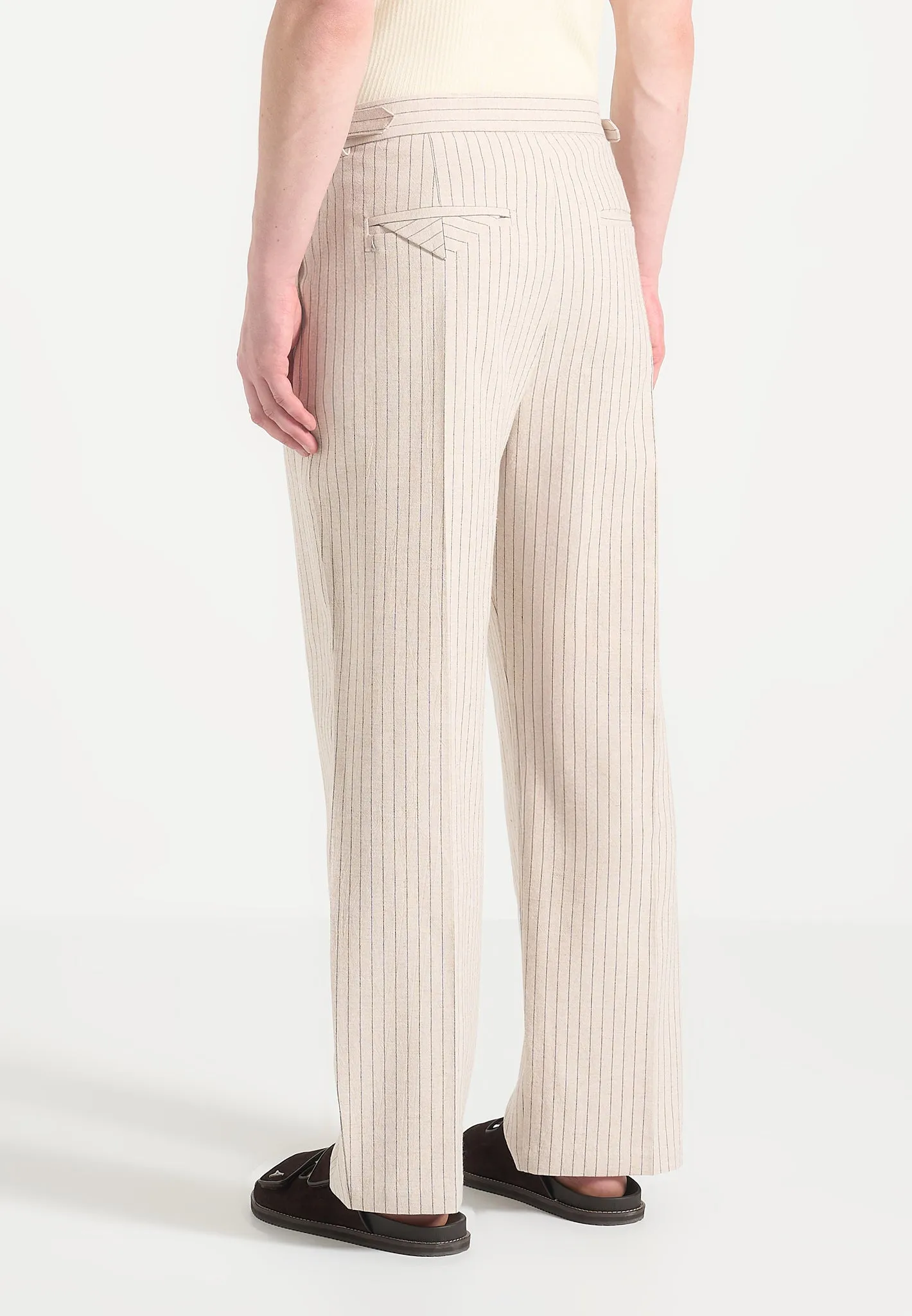Pierre - Relaxed Fit Pinstripe Pleated Tailored Trousers - Beige sold by Maniere De Voir product image thumbnail 4