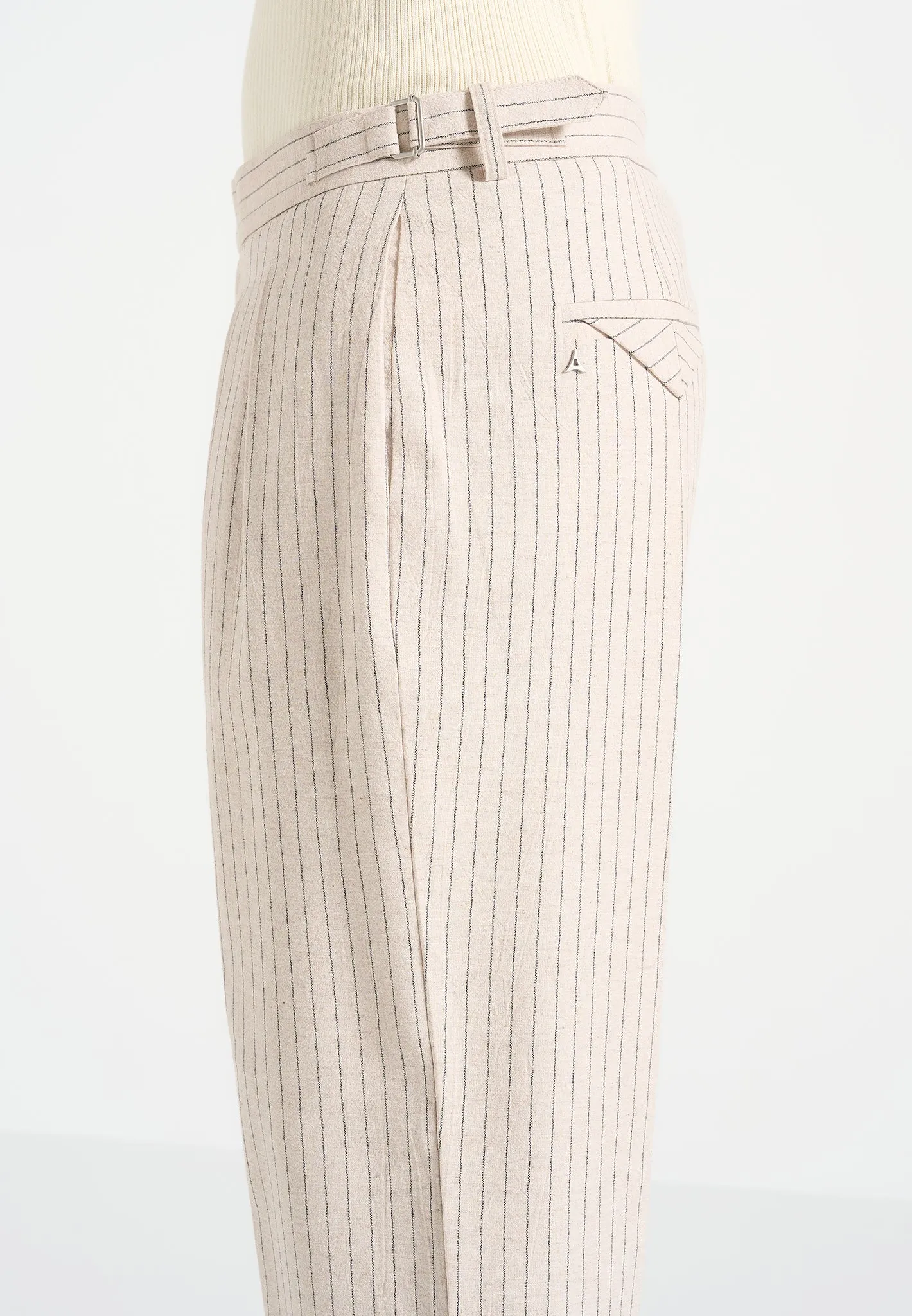 Pierre - Relaxed Fit Pinstripe Pleated Tailored Trousers - Beige sold by Maniere De Voir product image thumbnail 3
