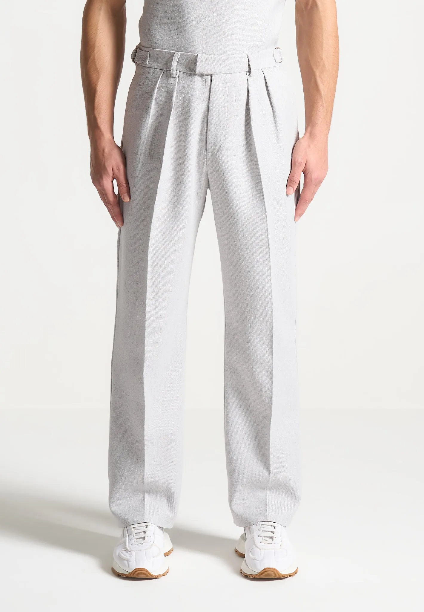 Pierre - Relaxed Fit Textured Pleated Tailored Trousers - Light Grey sold by Maniere De Voir product image thumbnail 4