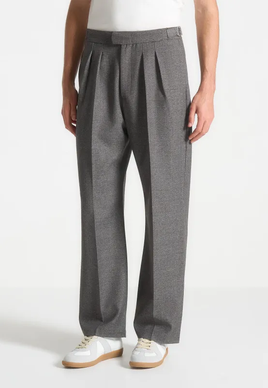 Pierre - Relaxed Fit Textured Pleated Tailored Trousers - Dark Grey sold by Maniere De Voir