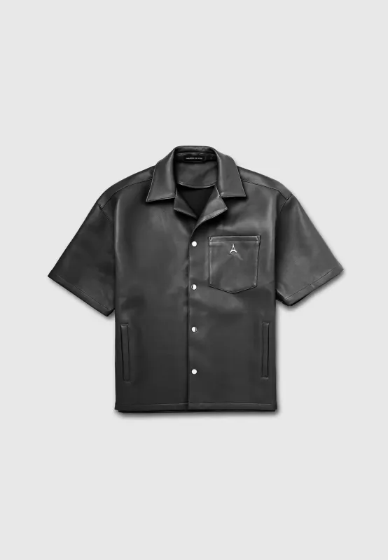 Leather Revere Shirt - Black sold by Maniere De Voir