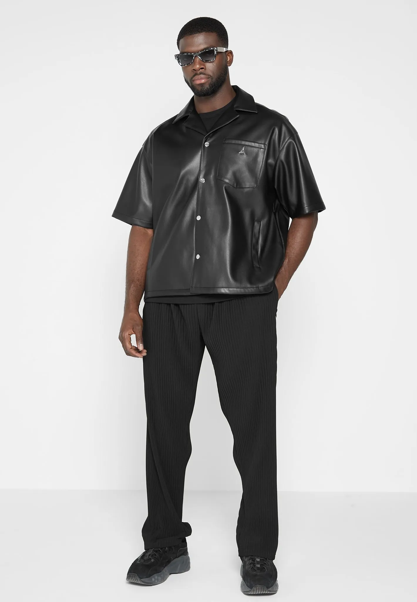 Leather Revere Shirt - Black sold by Maniere De Voir product image thumbnail 3