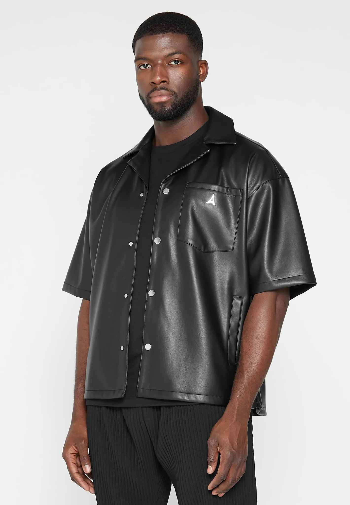 Leather Revere Shirt - Black sold by Maniere De Voir product image thumbnail 4