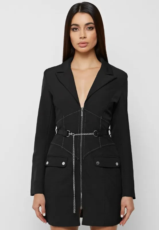 Corset Blazer Dress with Chain - Black sold by Maniere De Voir