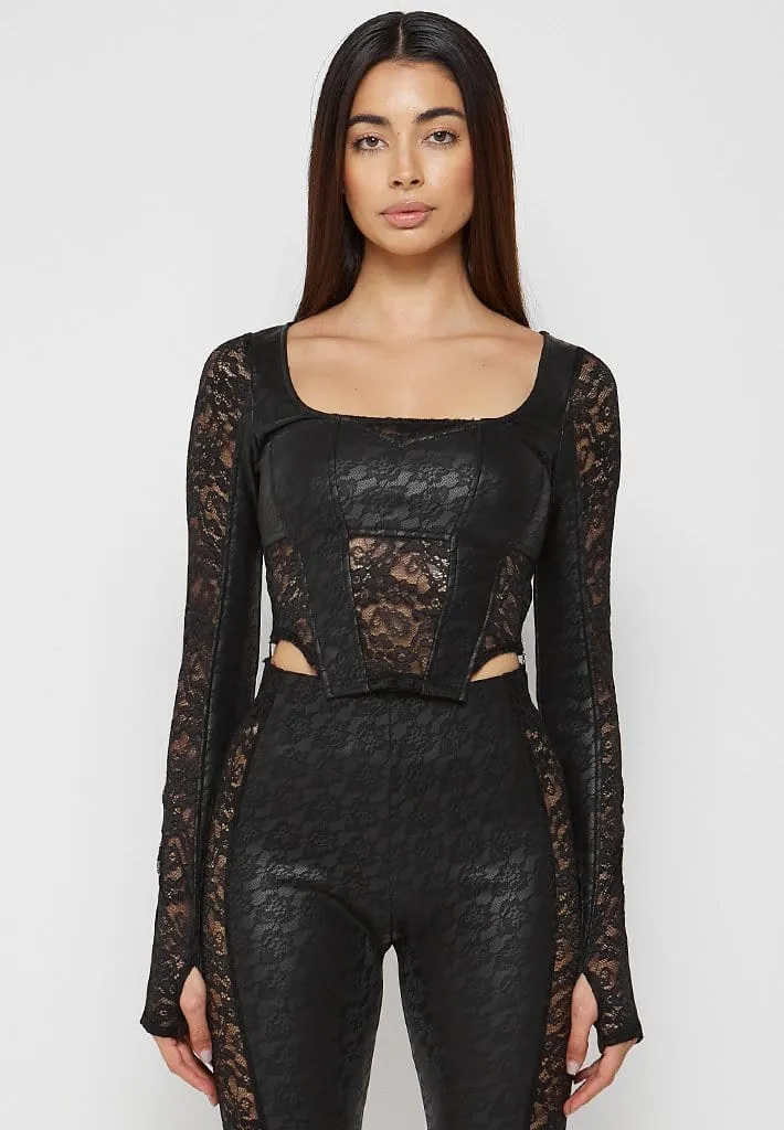 Leather & Lace Bustier Top - Black sold by Maniere De Voir