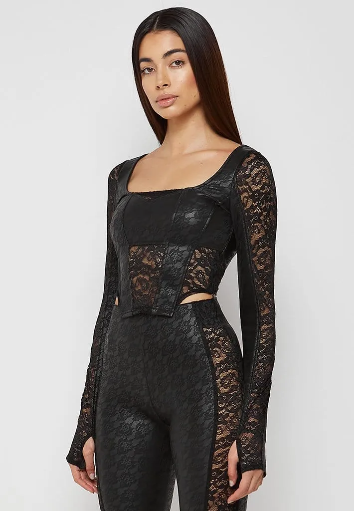 Leather & Lace Bustier Top - Black sold by Maniere De Voir product image thumbnail 3