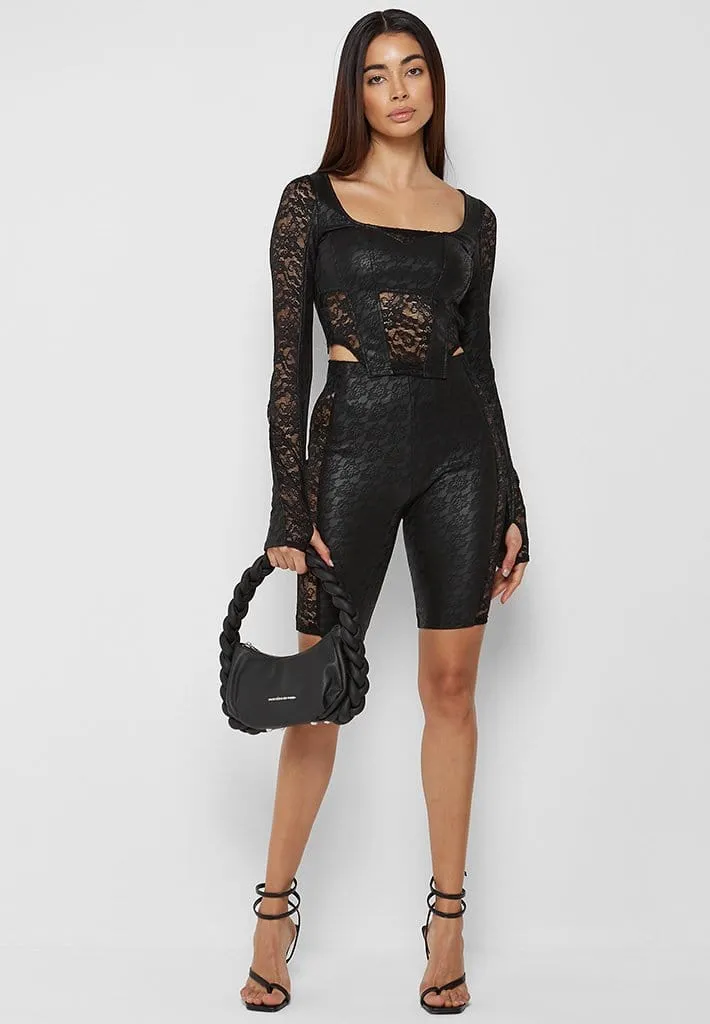 Leather & Lace Bustier Top - Black sold by Maniere De Voir product image thumbnail 4