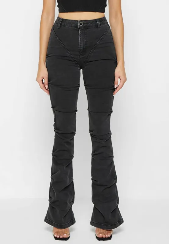 Tacked Denim Flared Jeans - Washed Black sold by Maniere De Voir