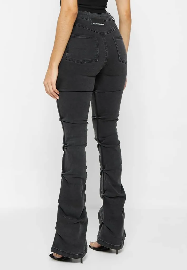 Tacked Denim Flared Jeans - Washed Black sold by Maniere De Voir product image thumbnail 4