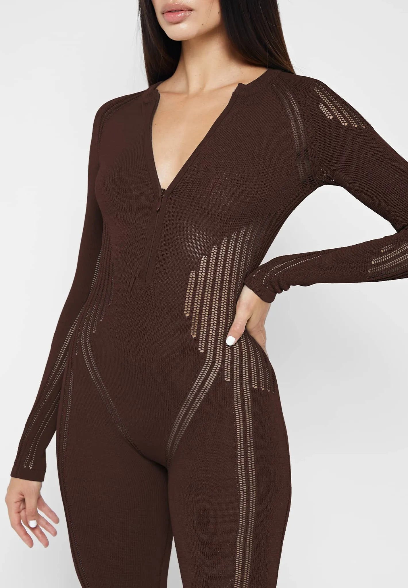 Knitted Contour Jumpsuit - Brown sold by Maniere De Voir product image thumbnail 5