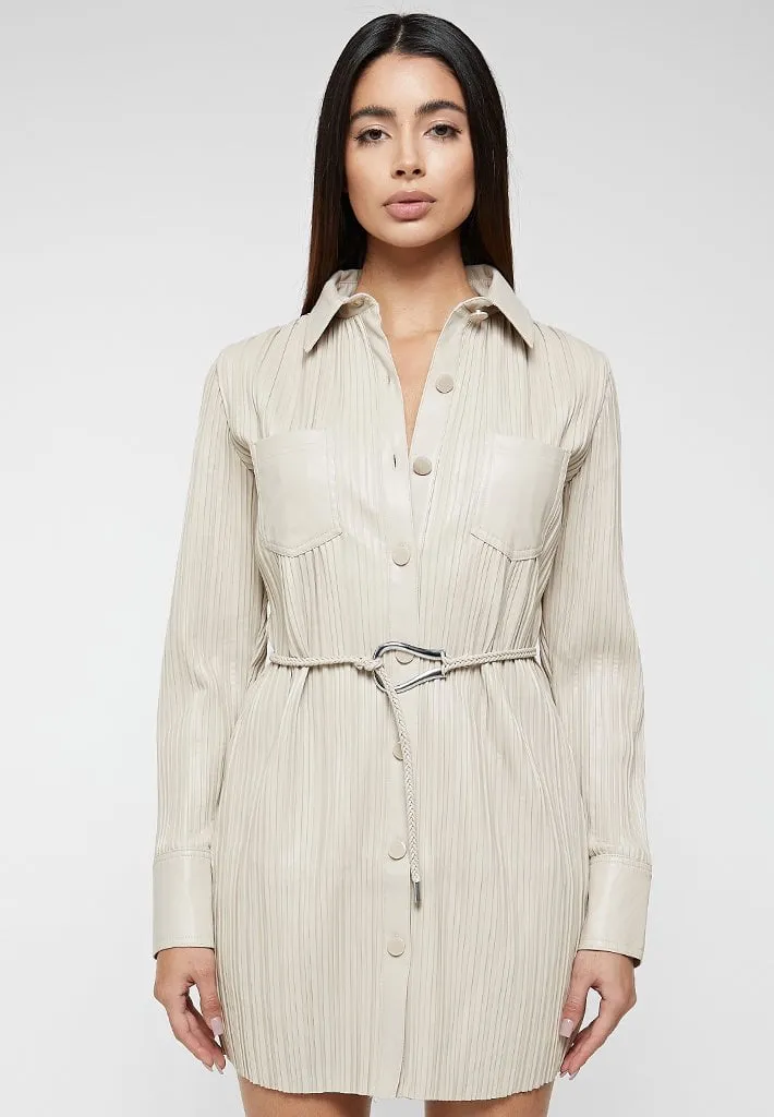 Leather Pleated Shirt Dress - Stone sold by Maniere De Voir product image thumbnail 2