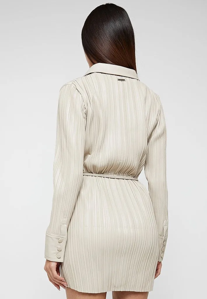 Leather Pleated Shirt Dress - Stone sold by Maniere De Voir product image thumbnail 4