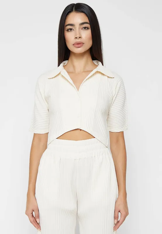 Pleated Curved Hem Shirt - Cream made by Maniere De Voir