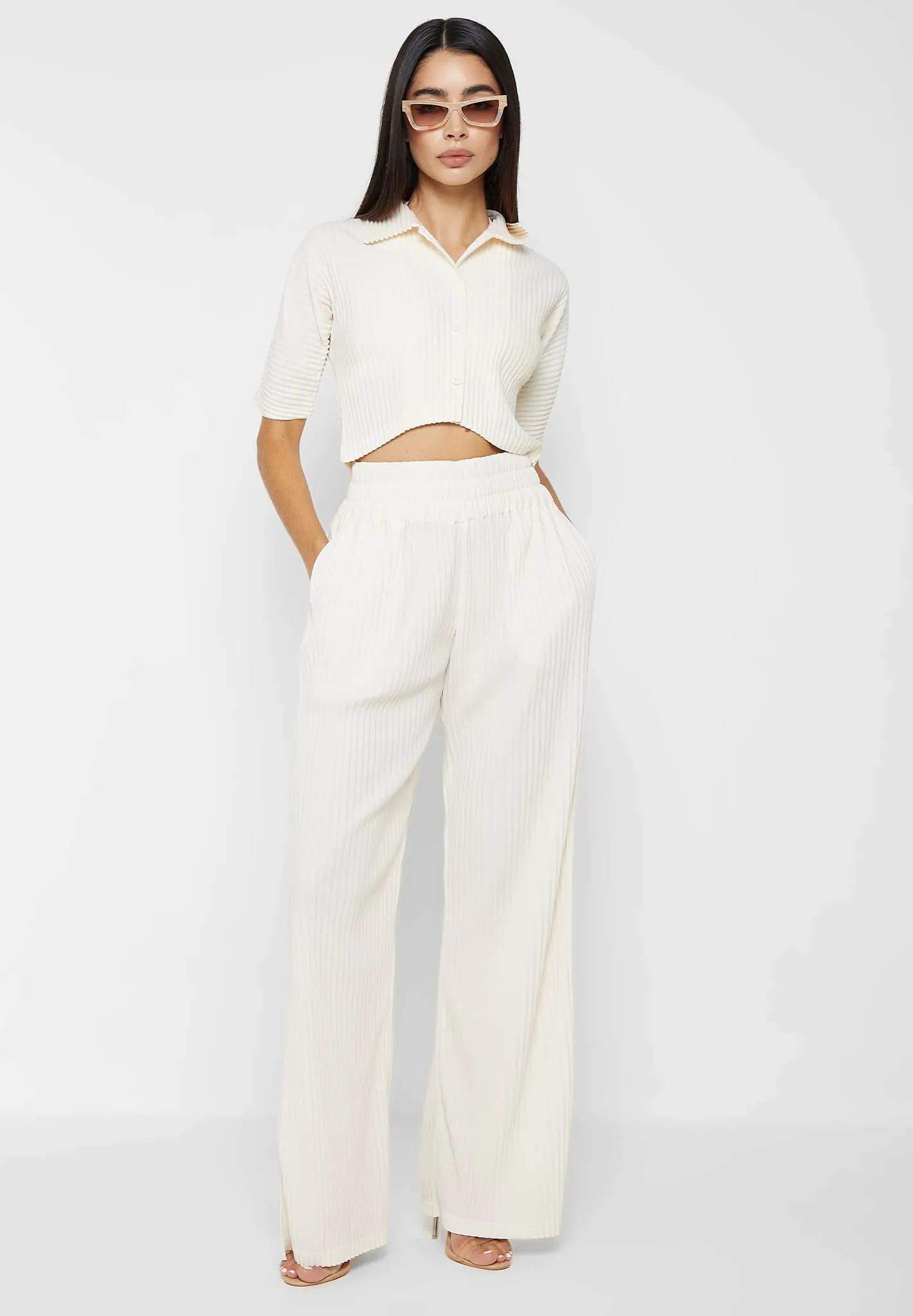 Pleated Curved Hem Shirt - Cream sold by Maniere De Voir product image thumbnail 2