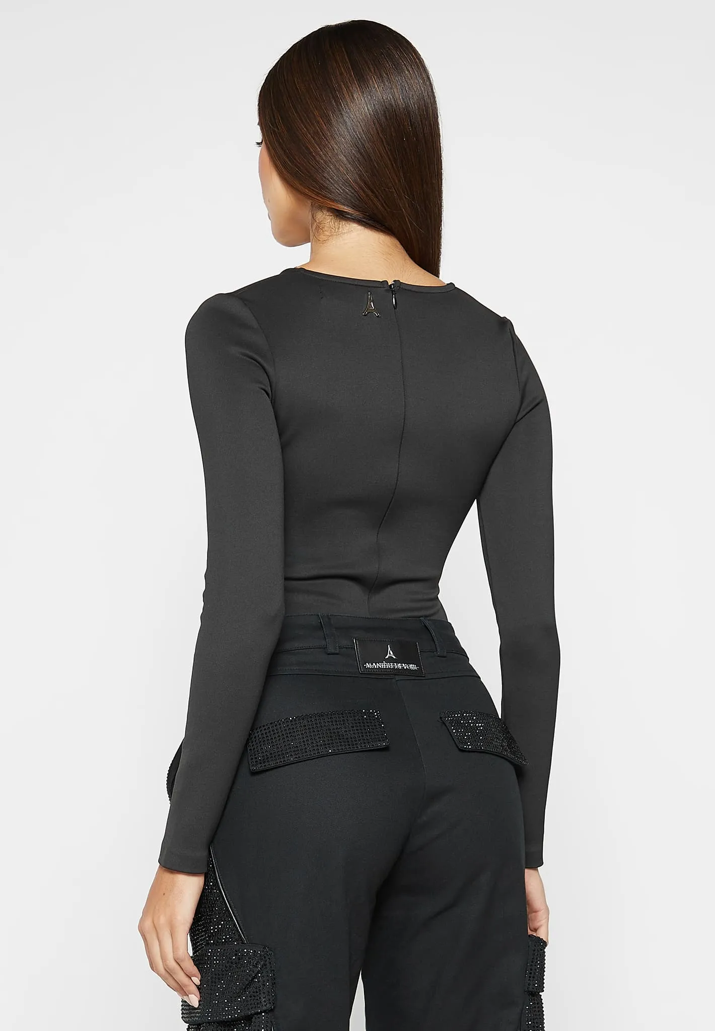 Leather Corset Detail Bodysuit - Black sold by Maniere De Voir product image thumbnail 4