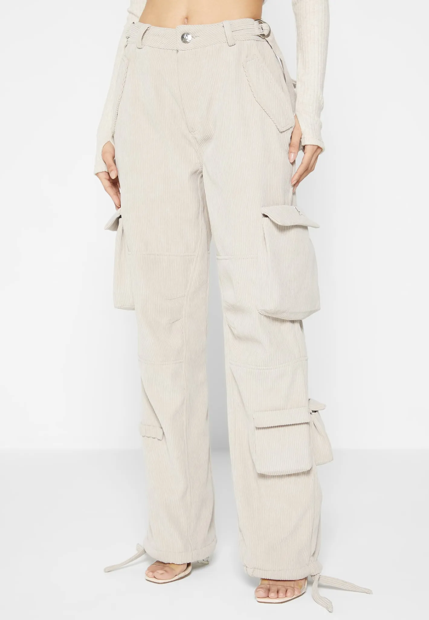 Corduroy Mid Rise Cargo Pants - Beige sold by Maniere De Voir product image thumbnail 5
