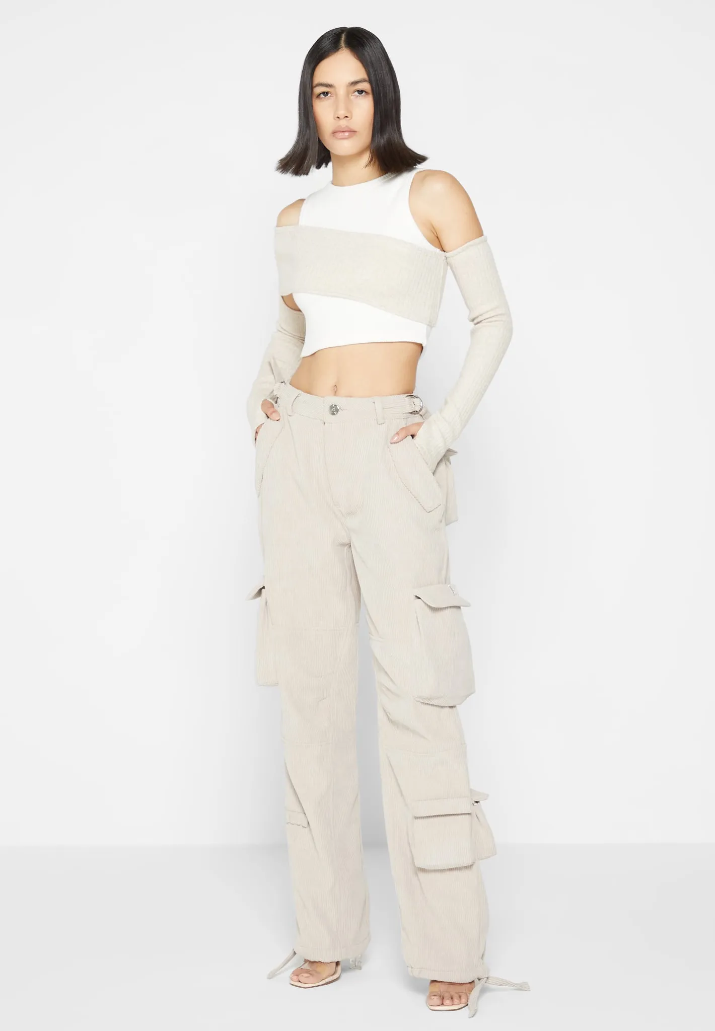 Corduroy Mid Rise Cargo Pants - Beige sold by Maniere De Voir product image thumbnail 2