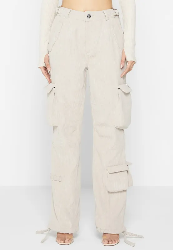 Corduroy Mid Rise Cargo Pants - Beige made by Maniere De Voir