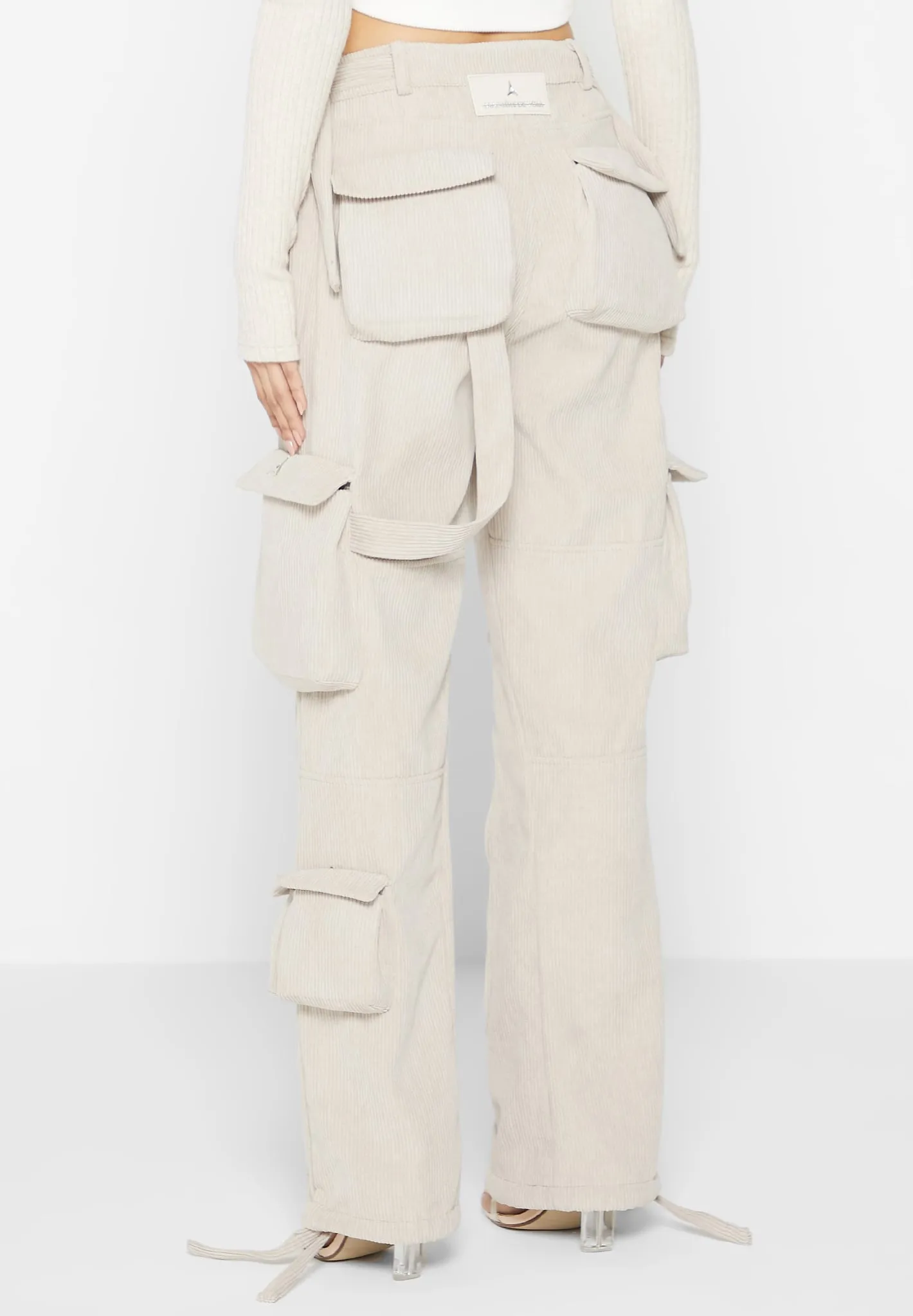 Corduroy Mid Rise Cargo Pants - Beige sold by Maniere De Voir product image thumbnail 4