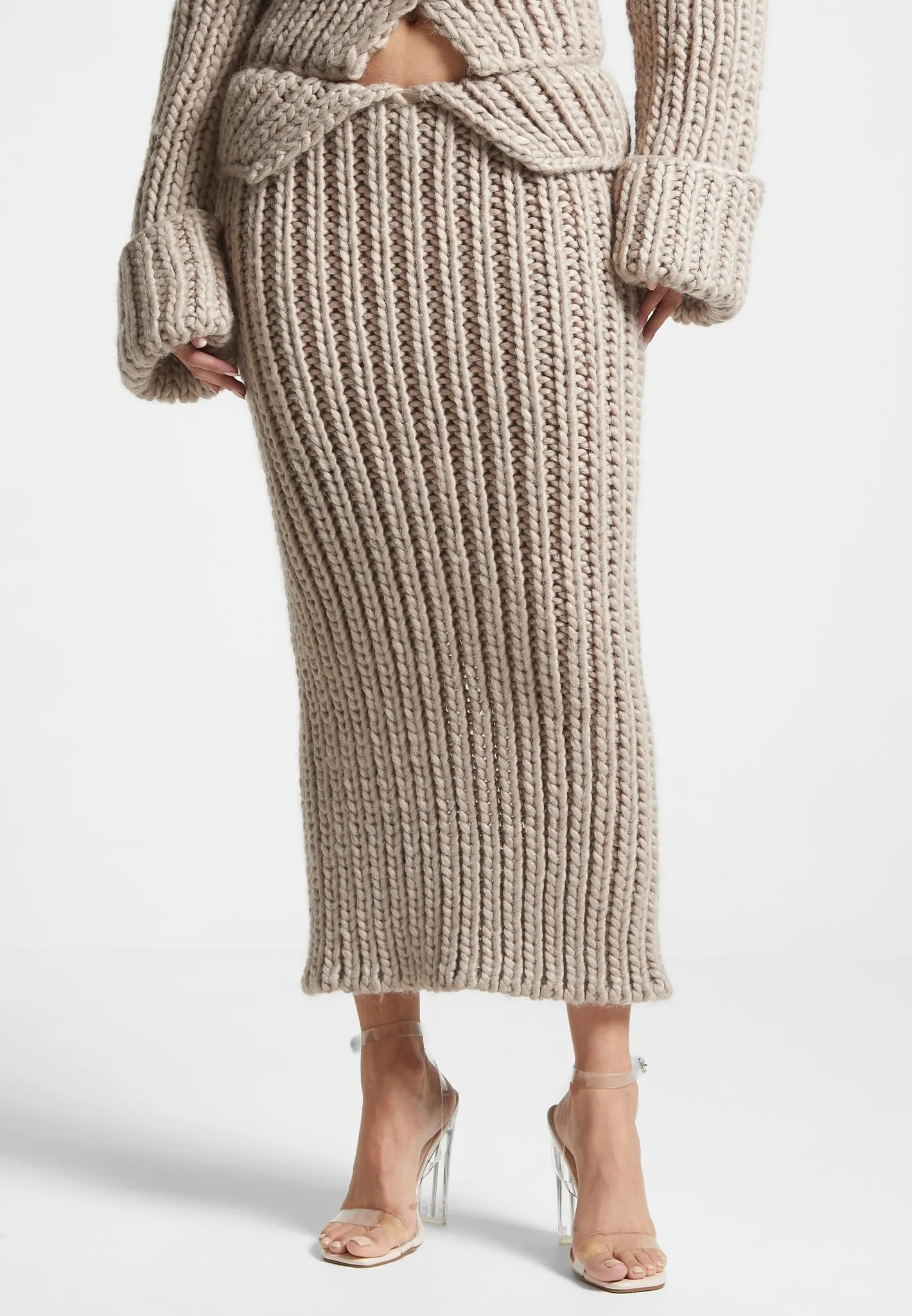 Chunky Knit Midaxi Skirt - Taupe sold by Maniere De Voir product image thumbnail 3