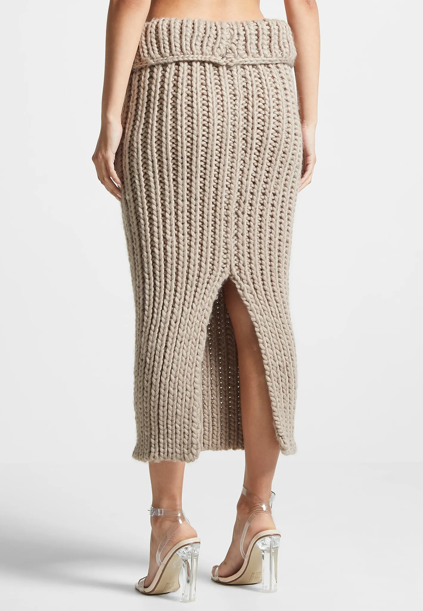 Chunky Knit Midaxi Skirt - Taupe sold by Maniere De Voir product image thumbnail 4