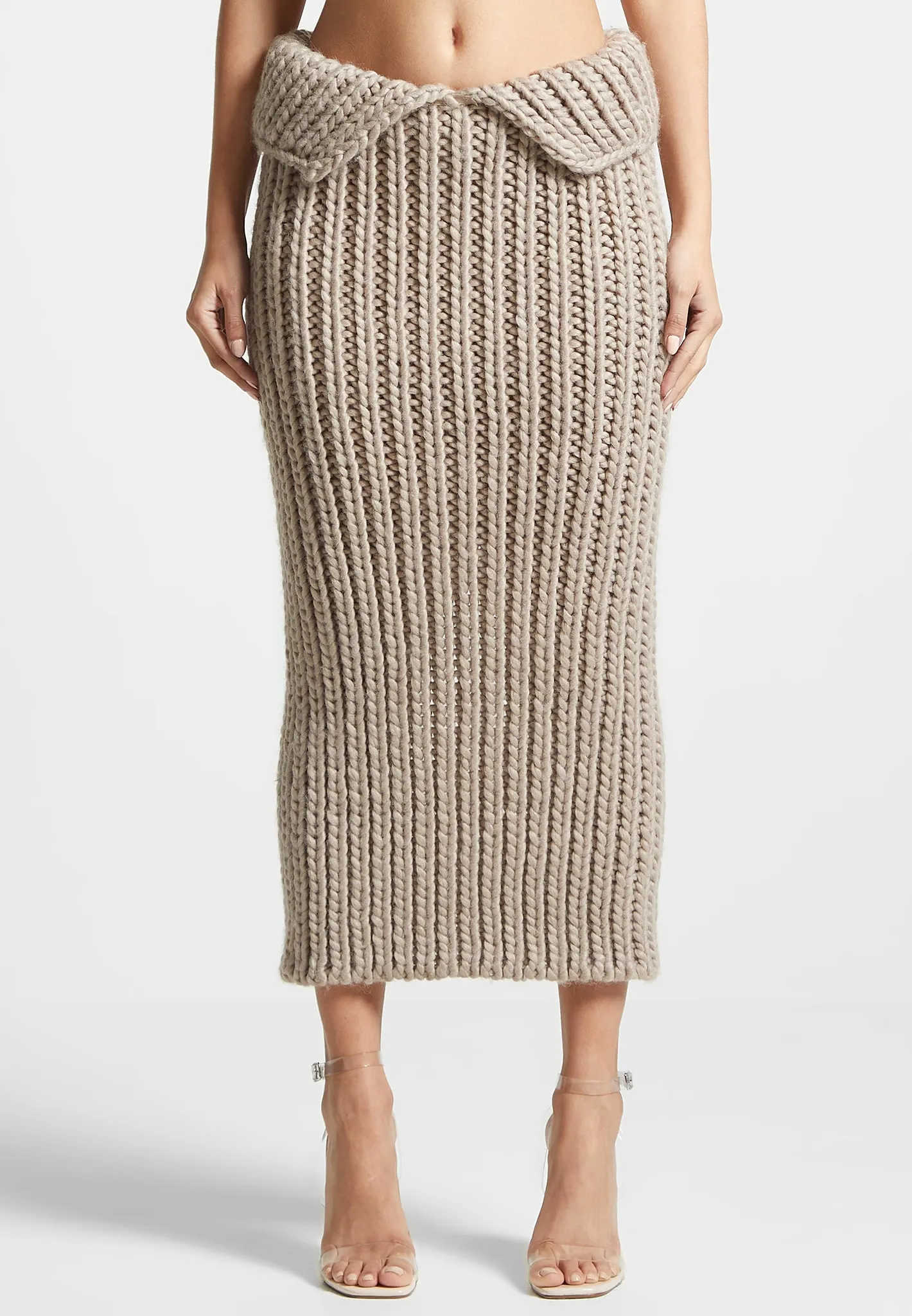 Chunky Knit Midaxi Skirt - Taupe sold by Maniere De Voir