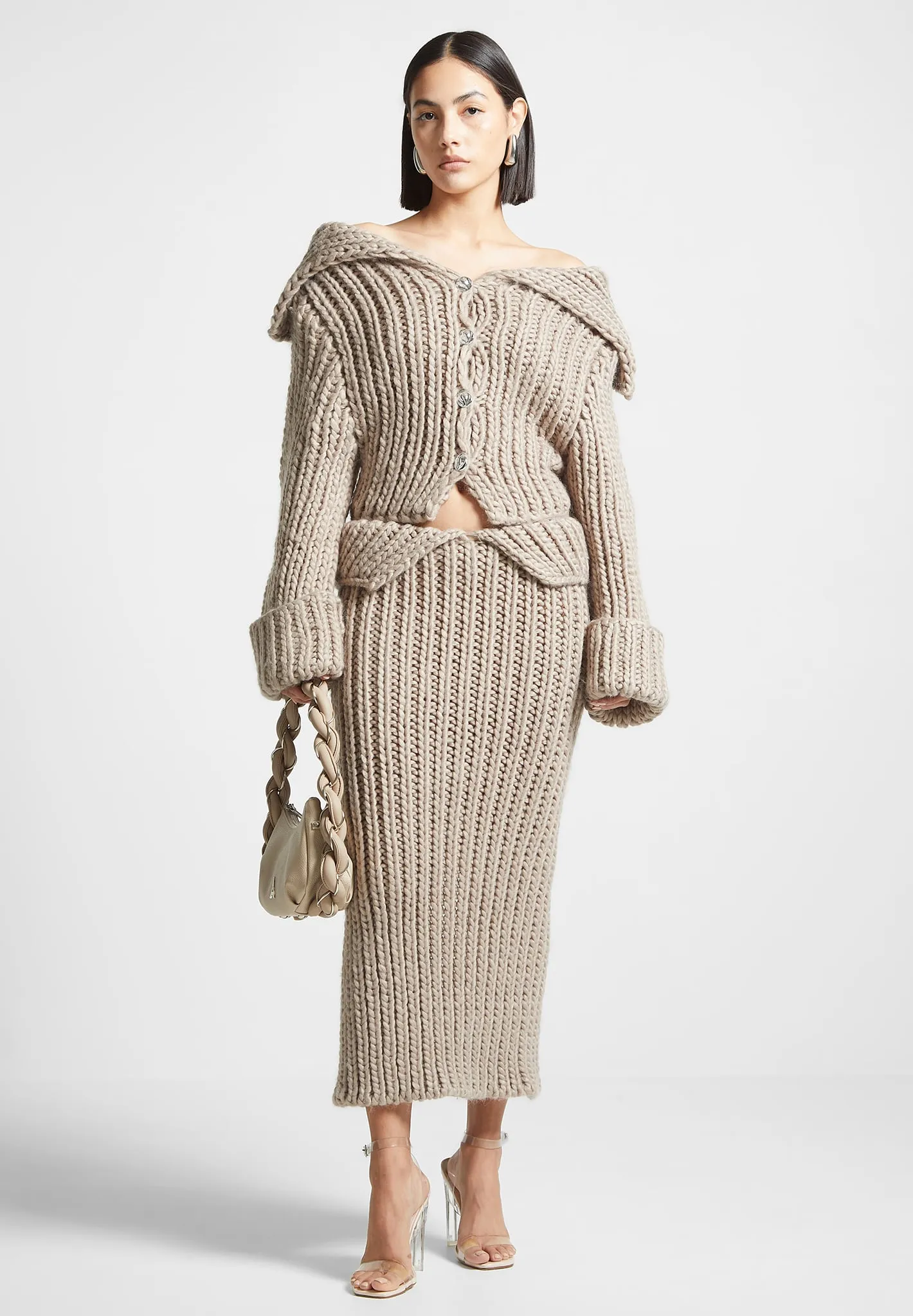 Chunky Knit Midaxi Skirt - Taupe sold by Maniere De Voir product image thumbnail 2