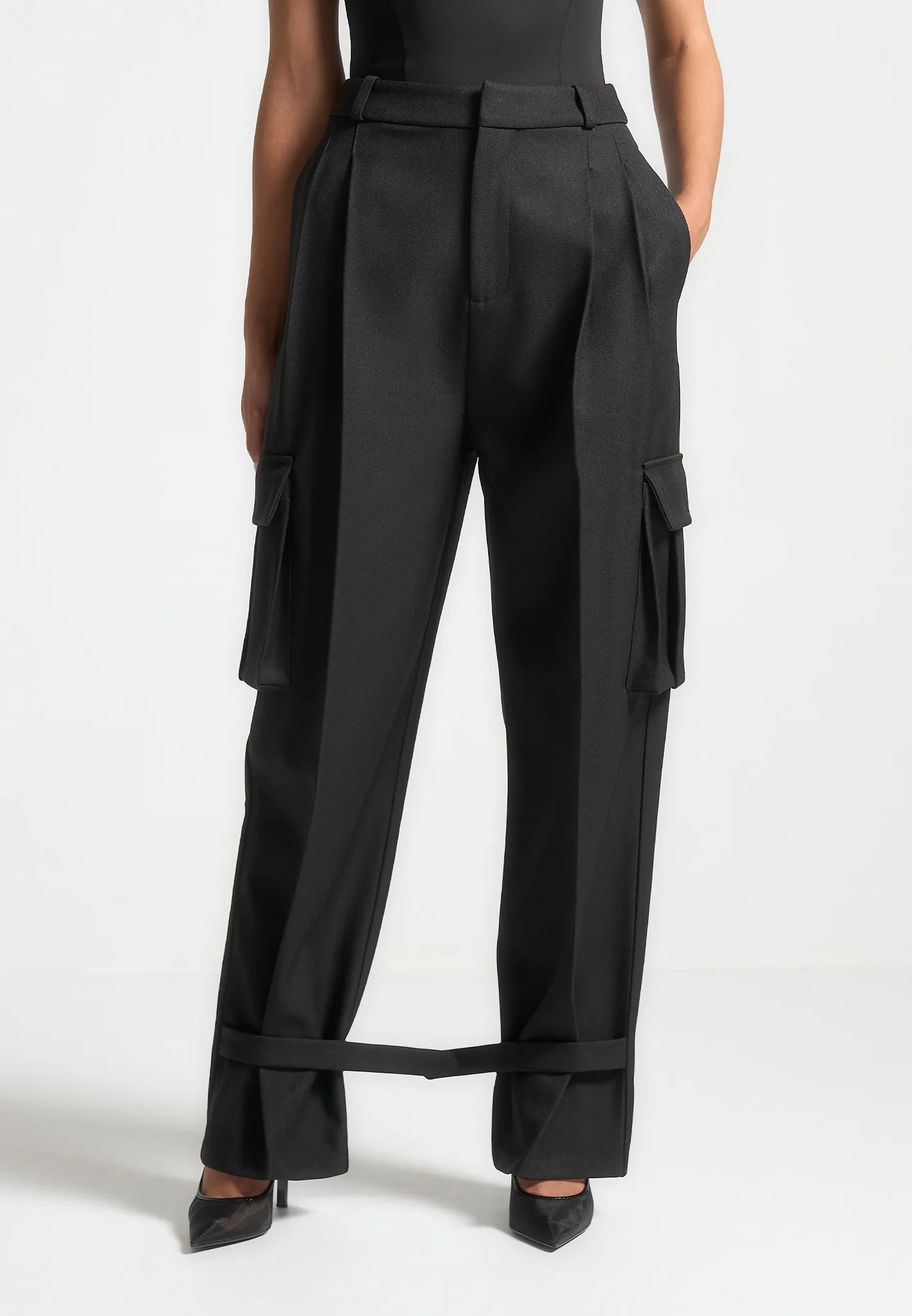 Tailored Pleated Cargo Trousers - Black sold by Maniere De Voir