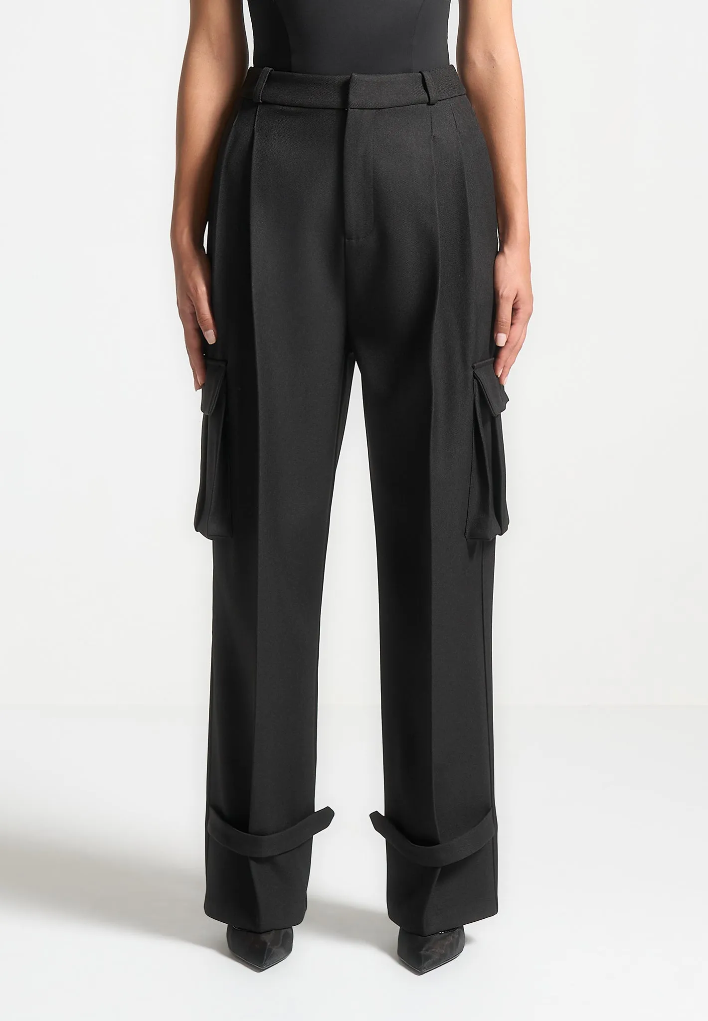 Tailored Pleated Cargo Trousers - Black sold by Maniere De Voir product image thumbnail 3