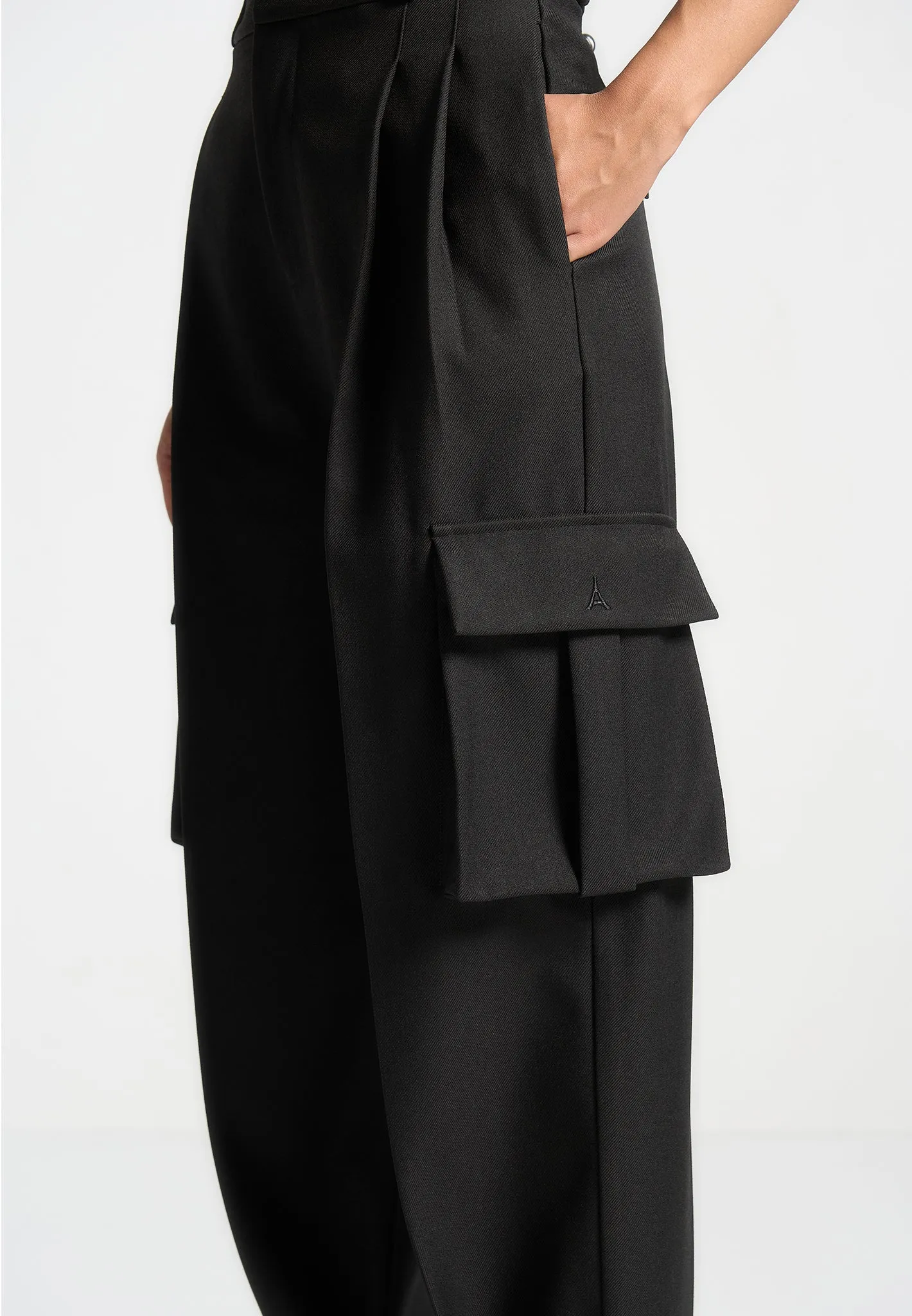 Tailored Pleated Cargo Trousers - Black sold by Maniere De Voir product image thumbnail 5