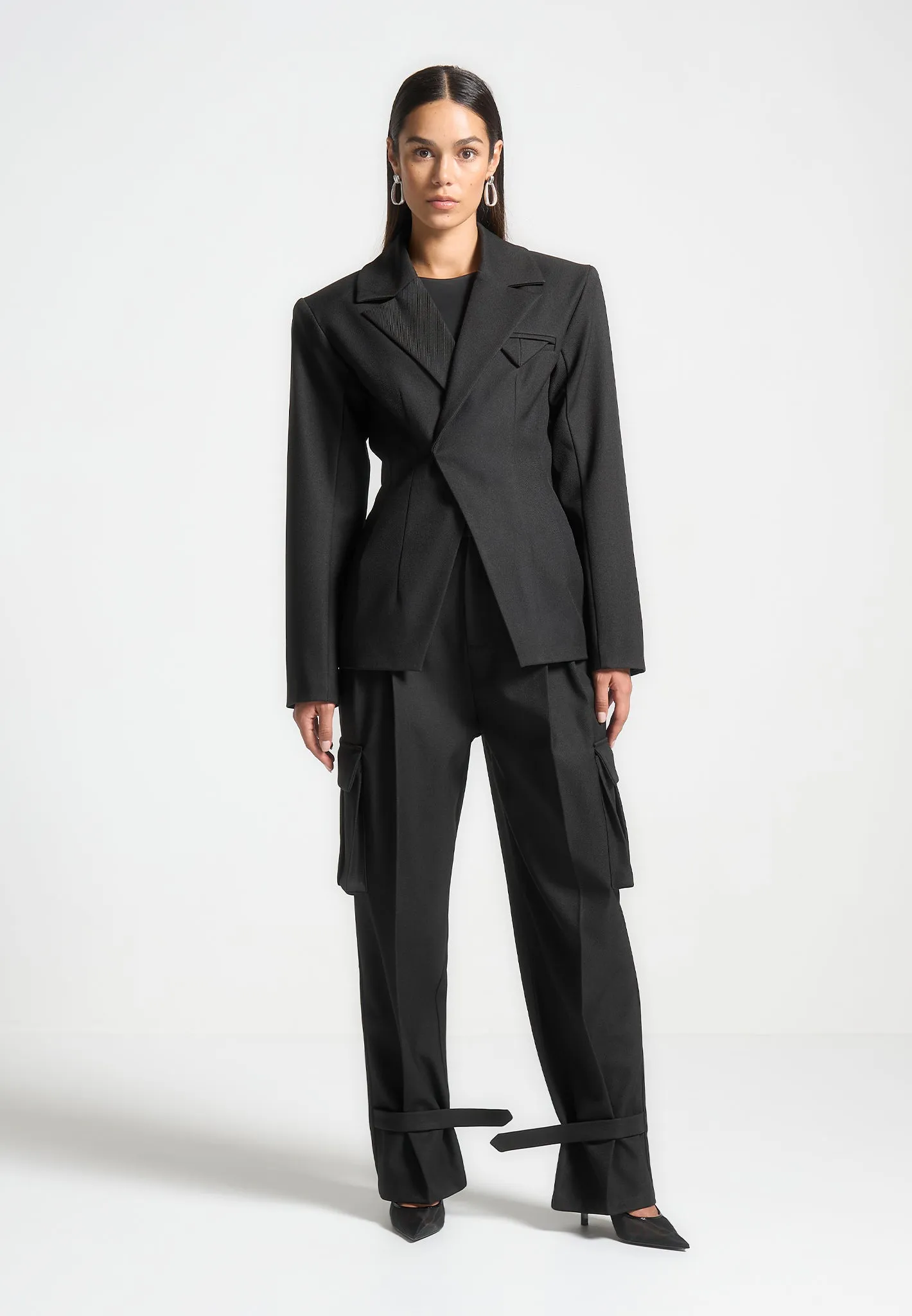 Tailored Pleated Cargo Trousers - Black sold by Maniere De Voir product image thumbnail 2