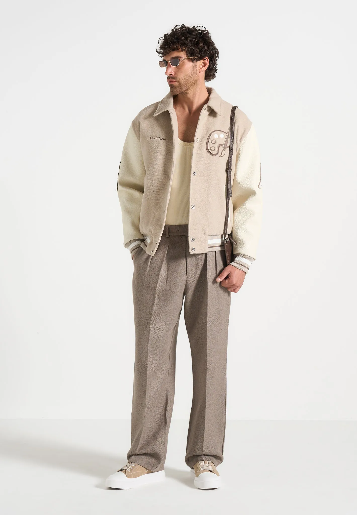 Pierre - Relaxed Fit Textured Pleated Tailored Trousers - Taupe sold by Maniere De Voir product image thumbnail 2