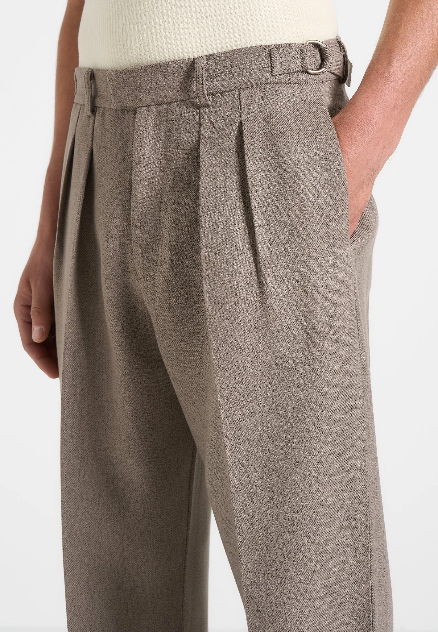 Pierre - Relaxed Fit Textured Pleated Tailored Trousers - Taupe sold by Maniere De Voir product image thumbnail 4