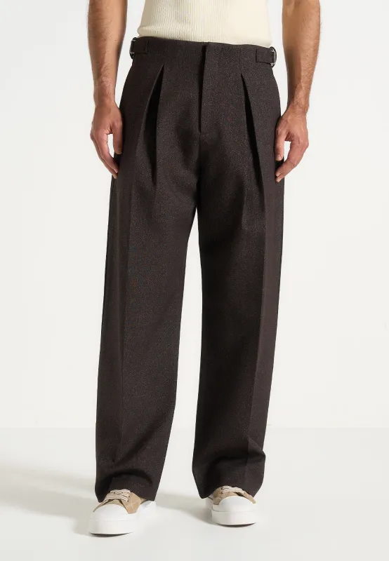 Lior - Box Pleat Hatched Wide Leg Trousers - Dark Brown sold by Maniere De Voir