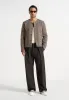 Lior - Box Pleat Hatched Wide Leg Trousers - Dark Brown sold by Maniere De Voir