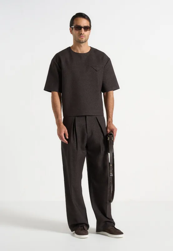 Léon - Boxy Cropped Hatched T-Shirt - Dark Brown sold by Maniere De Voir