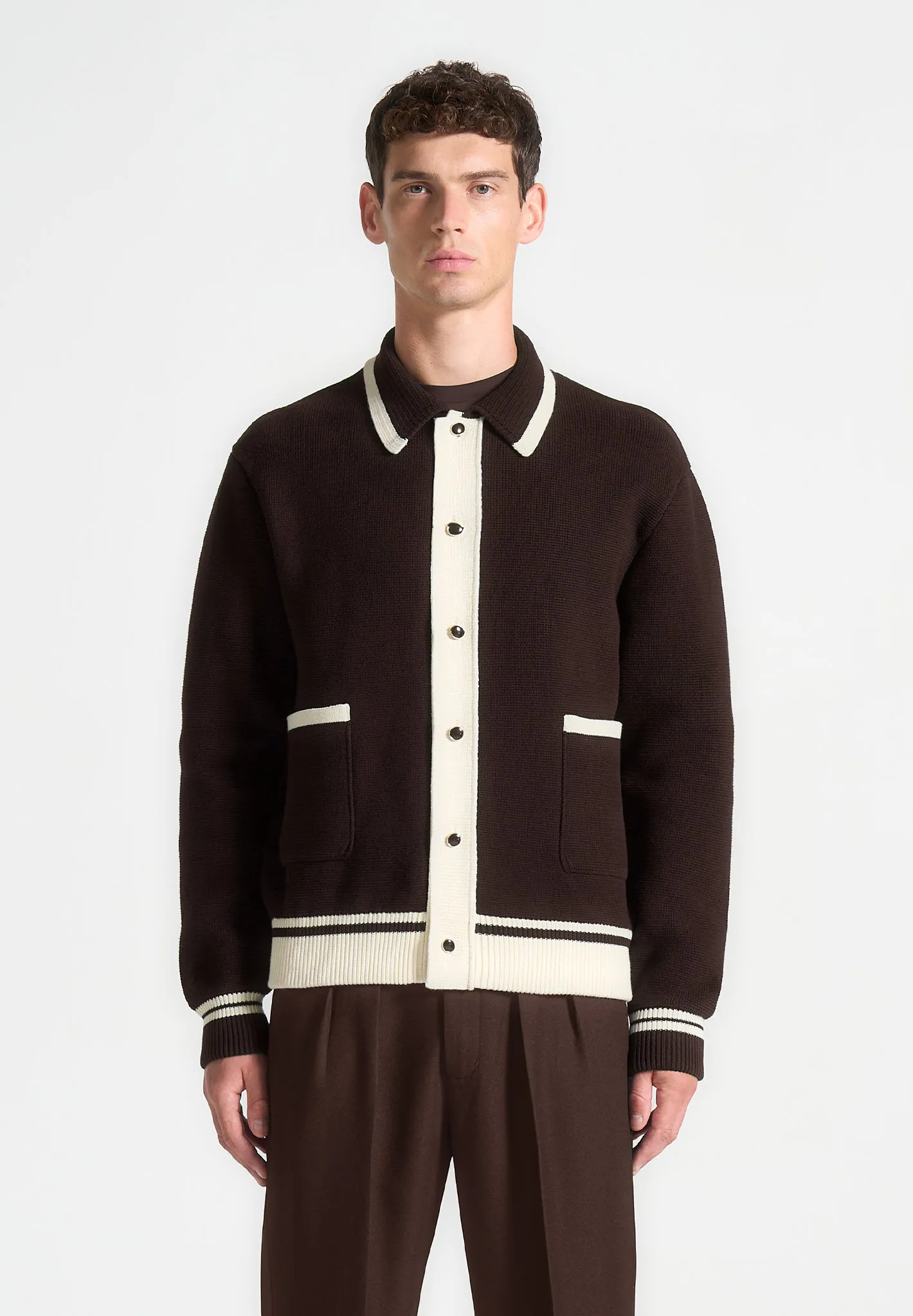 Julien - Classic Combed Cotton Knit Cardigan - Brown sold by Maniere De Voir product image thumbnail 2