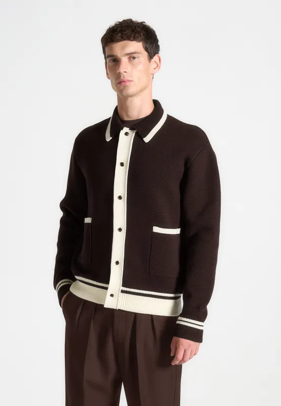 Julien - Classic Combed Cotton Knit Cardigan - Brown sold by Maniere De Voir