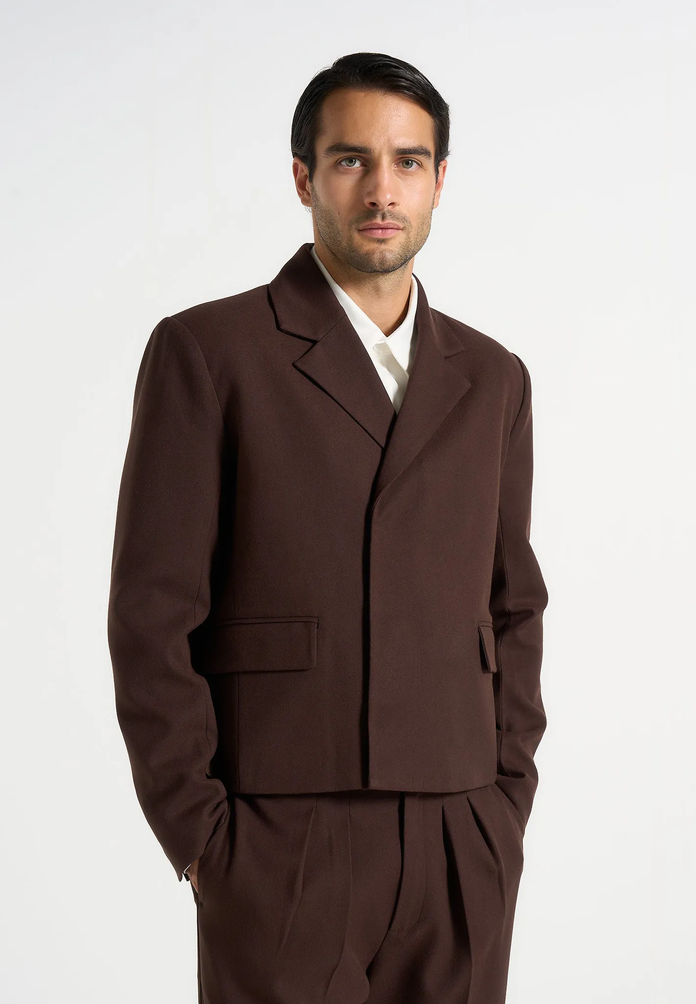 Hector - Double Breasted Tailored Cropped Blazer - Brown sold by Maniere De Voir product image thumbnail 2