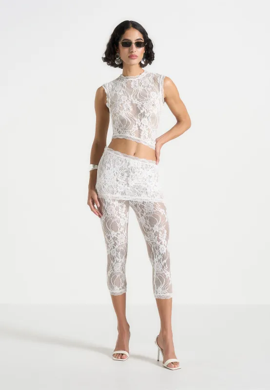 Aimee - Lace Asymmetric Capri Leggings - White sold by Maniere De Voir