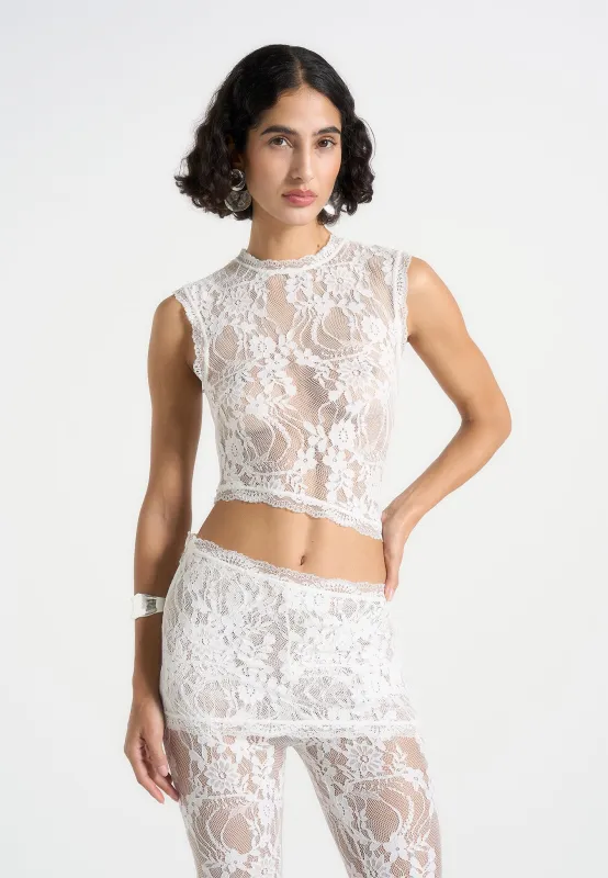 Eugenie - Lace Asymmetric Top - White sold by Maniere De Voir