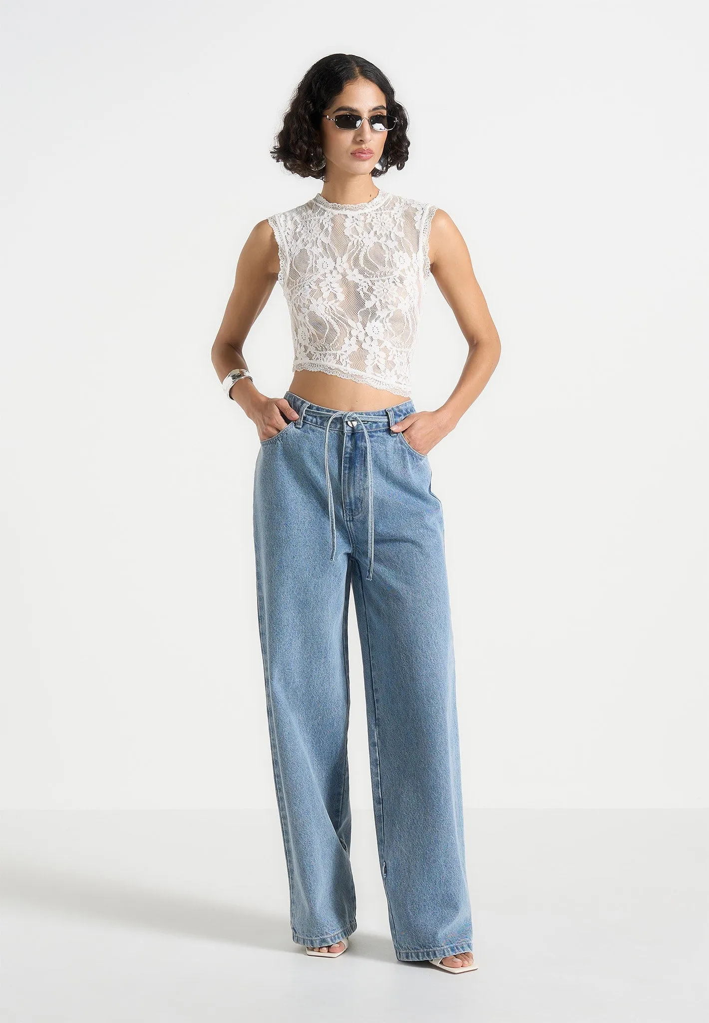 Eugenie - Lace Asymmetric Top - White sold by Maniere De Voir product image thumbnail 2