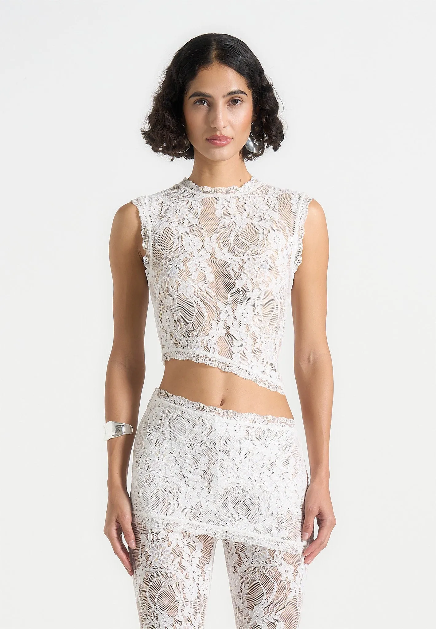 Eugenie - Lace Asymmetric Top - White sold by Maniere De Voir product image thumbnail 4
