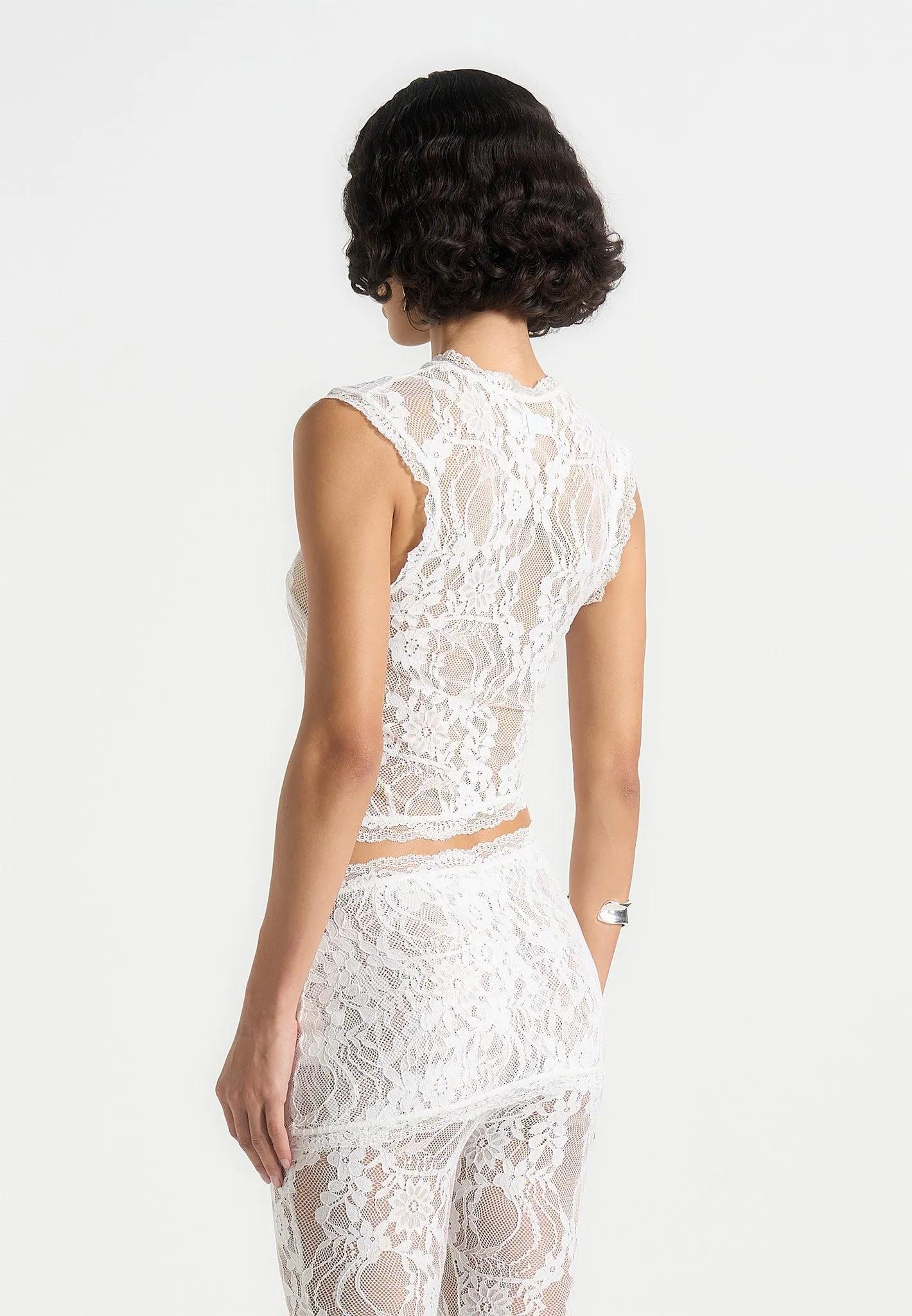 Eugenie - Lace Asymmetric Top - White sold by Maniere De Voir product image thumbnail 3