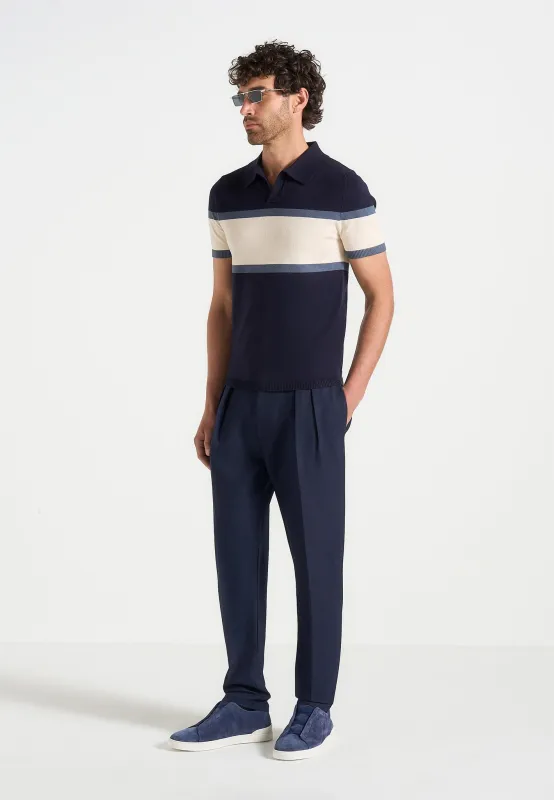 Enzo - Colour Block Polo Top - Navy made by Maniere De Voir