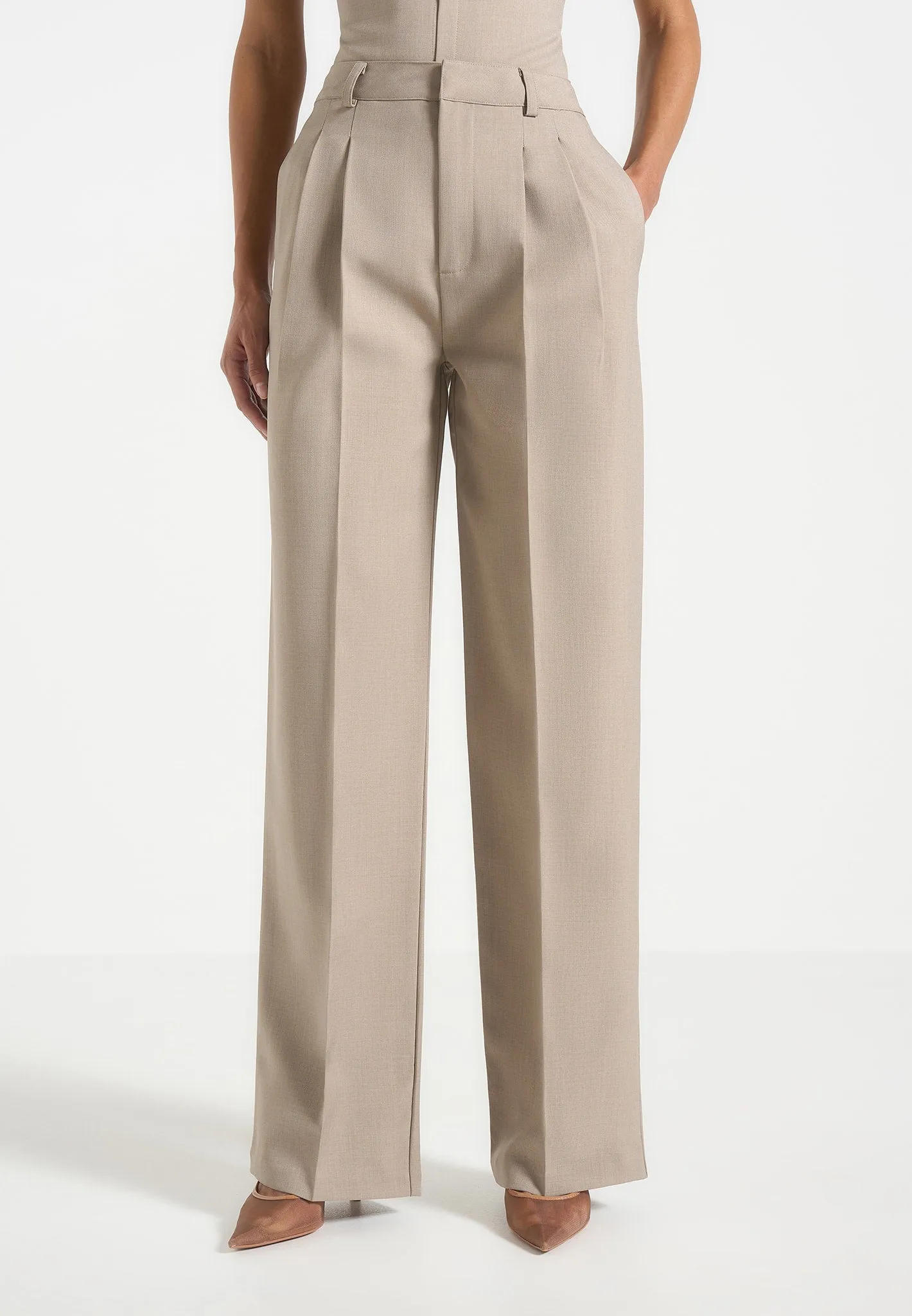 Julie - Tailored Twin Pleat Trousers - Taupe sold by Maniere De Voir product image thumbnail 2