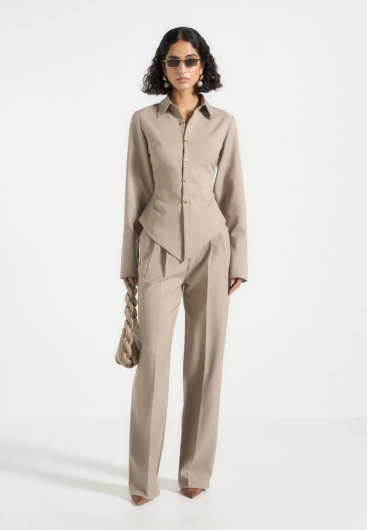 Julie - Tailored Twin Pleat Trousers - Taupe sold by Maniere De Voir product image thumbnail 3