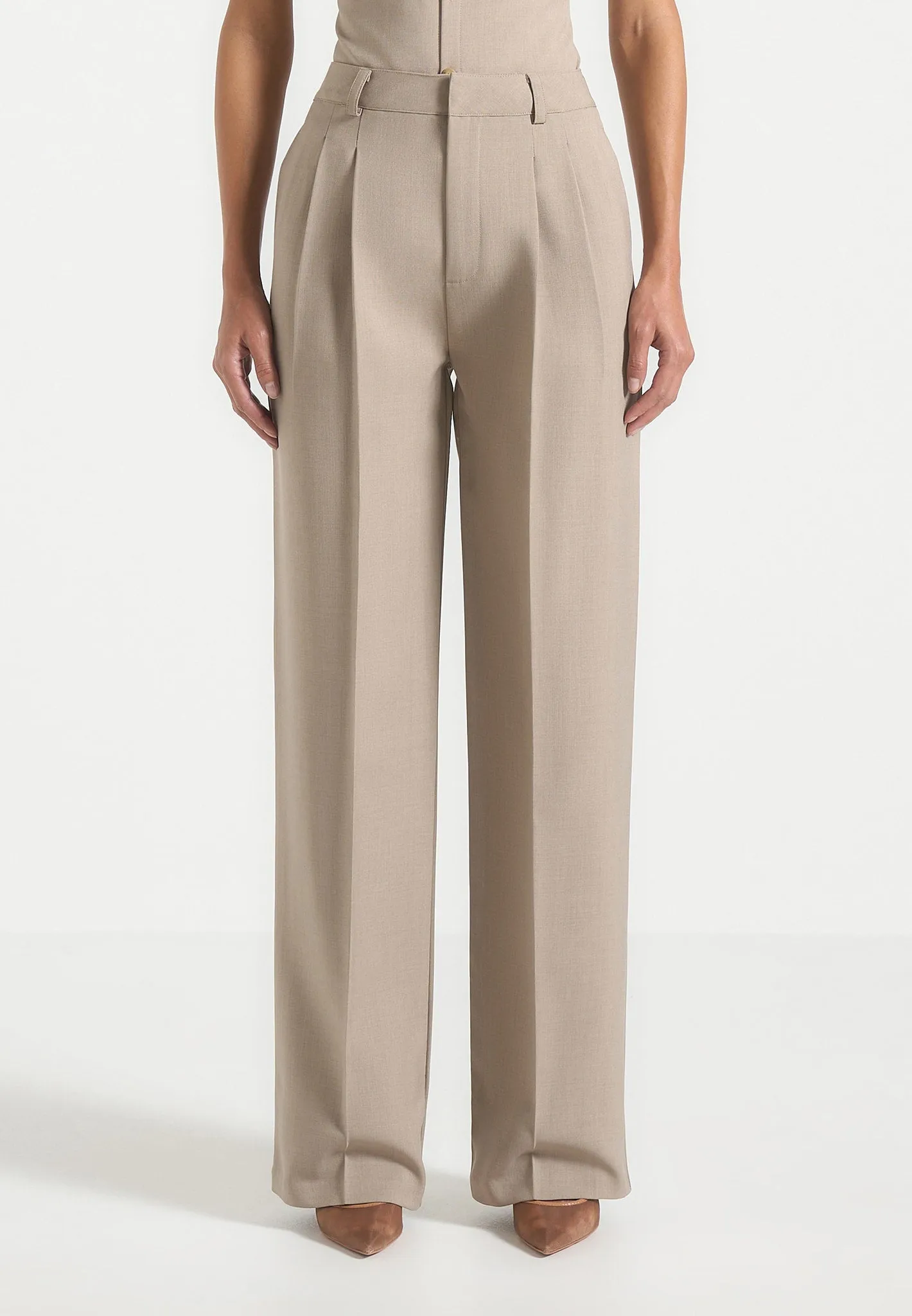 Julie - Tailored Twin Pleat Trousers - Taupe sold by Maniere De Voir product image thumbnail 5